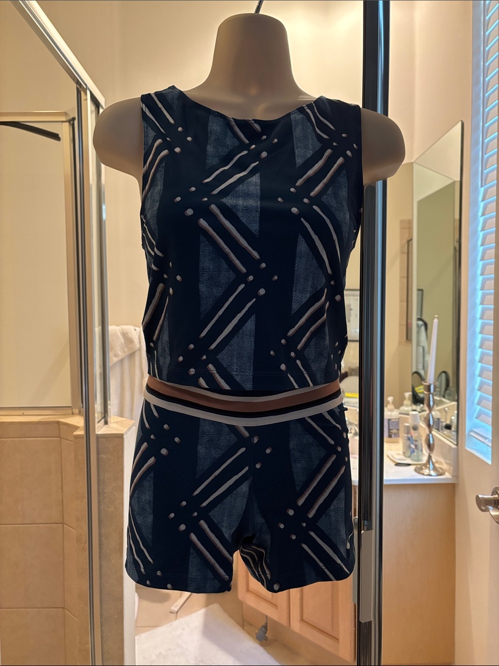 Nike Navy Geometric Athletic Crop Top & Shorts Set